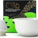 TEANAGOO Matcha Bowl with Spout, 2-PCS Ceramic Matcha Bowl and Whisk Holder (Chawan), 18 OZ/510ML White Bowl with Stand, Green Tea Traditional Ceremonial Accessories, Gift Set for Friend, Matcha Set