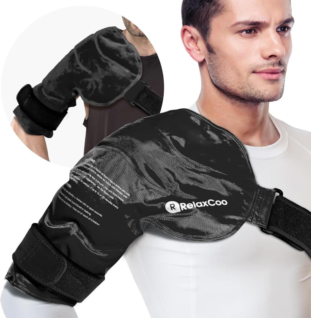 RelaxCoo XL Shoulder Ice Pack Rotator Cuff Cold Therapy, Reusable Gel Ice Wrap for Shoulder Injuries & Pain Relief, Bursitis, Tendonitis, Swelling, Recovery for Man and Women Black