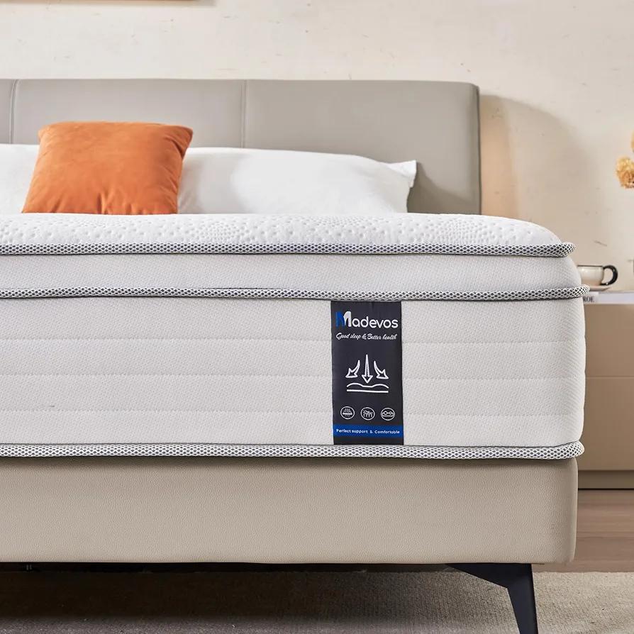 Twin Size Mattress, 10 Inch Hybrid Mattress in a Box, Memory Foam and Individual Pocket Springs, Fiberglass Free, Soft and Breathable, Medium Firm Feel