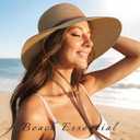 Womens Beach Sun Straw Hat, Wide Brim Sun Hat Travel Foldable Summer Wind Lanyard UPF 50+