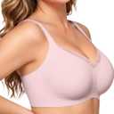 OEAK Womens Wireless Jelly Bras V Mesh Comfortable Bralette Supportive Tshirt Bra No Underwire Seamless Push Up Everyday Bras (Medium, Pink)