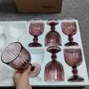 Taganov Purple Glasses Drinking set of 6 Colored Water Stemware Pink Goblets Glassware 11 oz for Wedding Party Bar Vertical Embossed Pattern Stemmed Cups 330 ml
