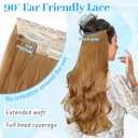 KooKaStyle Invisible Wire Hair Extensions Long Wavy Layered Synthetic Hair Extensions with Transparent Wire Adjustable Size 6 Secure Clips Strawberry Blonde Hairpieces for Women 20 Inch