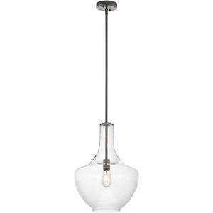 Kichler Everly 19.75" Kitchen Bell Pendant in Olde Bronze, 1-Light Clear Glass Pendant Light, (19.75" H x 13.75" W), 42046OZ