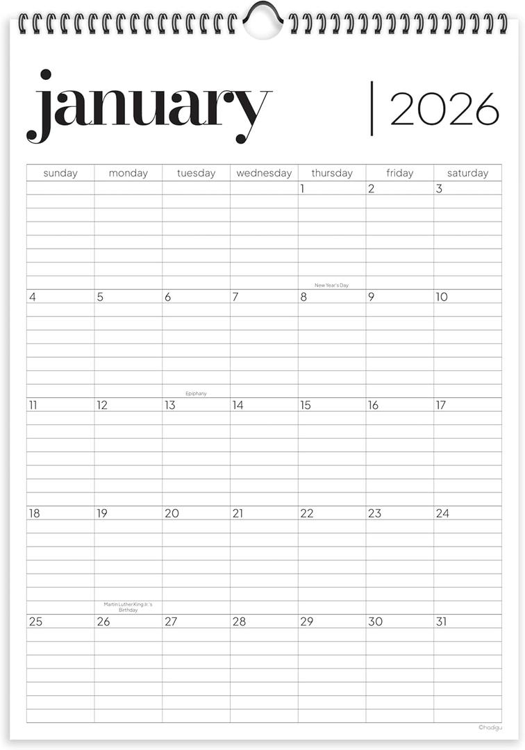 2 x Wall Calendar 2026, 12 Months, 17" x 12" Large Wall Calendar with Hanger, Thick Paper and Spiral Binding. Minimalist Design, Business Style.