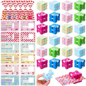 24 Sets Valentine's Day Gifts Infinity Cubes with Valentines Gift Cards and Heart Bags Fidget Magic Cubes Stress Relief for Valentines Party Favors Exchange Gift Prize Goodie Bag Stuffers
