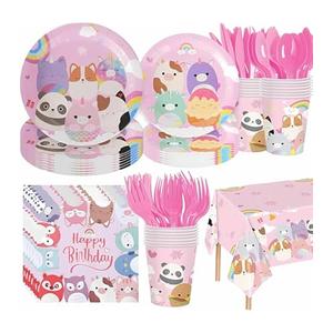 Cute Animals Birthday Decorations Kids Party Supplies with Plates Cups Napkins Spoons Forks Knives Tablecloth
