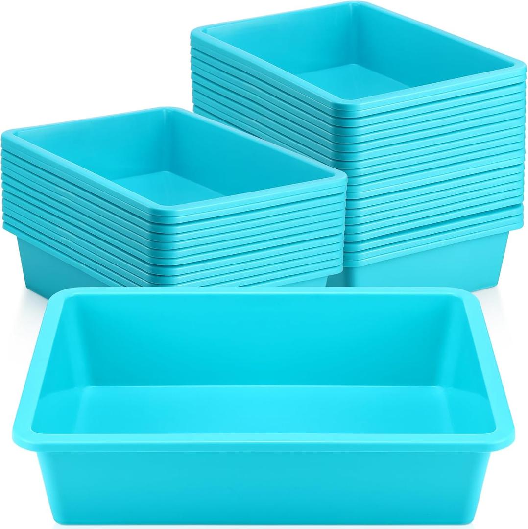 Hoteam 18 Pcs Flat Storage Organizer Bins Letter Size Paper Tray Classroom Storage Plastic Art Trays Classroom Pencil Organizer Baskets for School Office Teacher Book Organization(Light Blue)