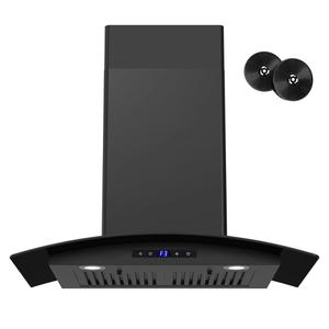 FIREGAS Range Hood 30 inch, 600 CFM Wall Mount Glass Kitchen Hood Ducted/Ductless Convertible with 3-Speed Fan, Screen Control, Time Setting, LED Lights, Black Painted Stainless Steel Vent Hood