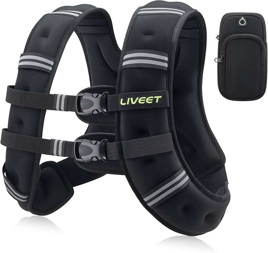 Liveet Weighted Vest, Weighted Vest for Women Men, 25lb SGS Certified Weight Vest with Pocket Reflective Strips Adjustable Buckle Straps for Walking Running Strength Training Cardio Workout