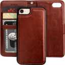 Bocasal for iPhone SE (2022)/SE (2020)/8/7 Wallet Case with Card Holder PU Leather Magnetic Detachable Kickstand Shockproof Wrist Strap Removable Flip Cover for iPhone 7/8/SE2/SE3 4.7 inch (Brown)