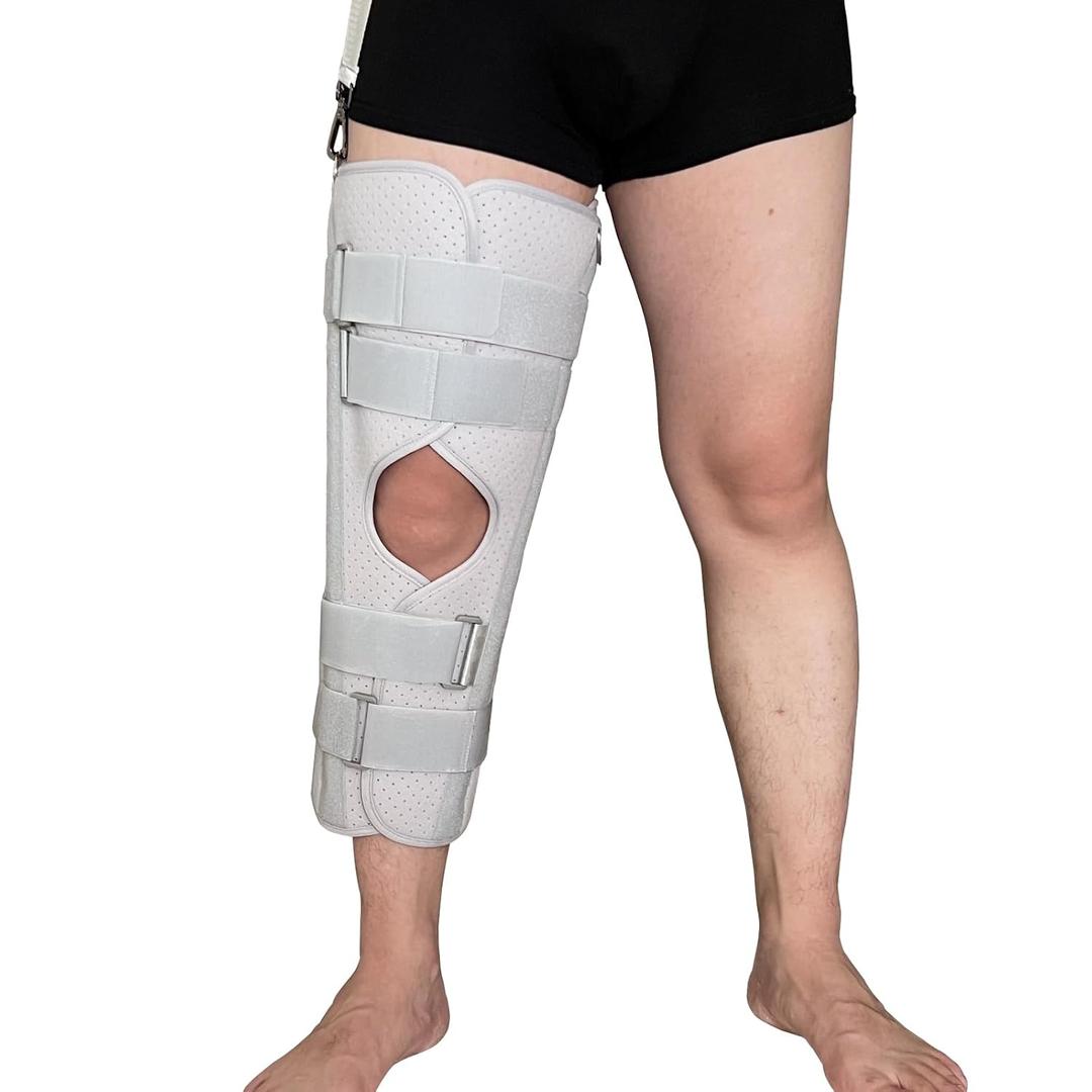 Three-Panel Knee Immobilizer & Knee Stabilizer - Leg Support Splint for Knee Pre-and Postoperative Injuries & Instabilities - Straight Leg Brace with Shoulder Strap to Prevent Sliding (23")