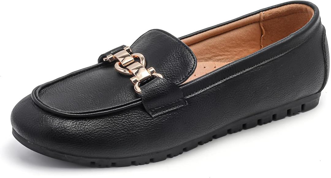 VERDASCO Women's Loafers Comfort Slip-Ons Flat Work Shoes Casual Moccasins Penny Loafers Lady Dress Shoes (Black)
