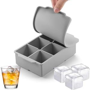 Nax Caki Large Ice Cube Tray with Lid Pack of 2, Stackable Big Silicone Square Ice Cube Mold for Whiskey Cocktails Bourbon Soups Frozen Treats, BPA Free