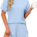 JUSTFASHIONNOW Split Short Bamboo Pajama Set Cute Summer Pjs for Women 2 Piece Short Sleeve Lounge Sets Soft Sleepwear (Blue, M)