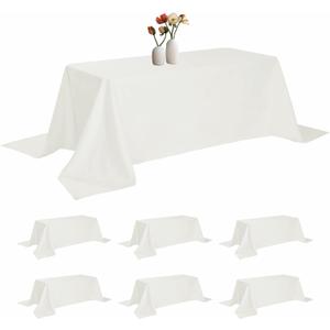 6 Pack Rectangle Tablecloth 90 x 156 Inches Ivory Table Cloth Stain and Wrinkle Resistant Washable Polyester Fabric Table Cover for Party, Wedding and Banquet Decoration