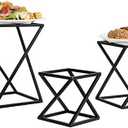 MyGift Twisting Geometric Matte Black Metal Pizza Riser Racks / Food Display Stands, Set of 3