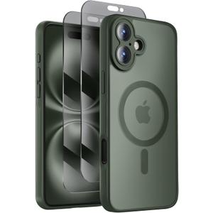Designed for iPhone 16 Case, Compatible with MagSafe, with Privacy Screen Protectors X2, [Camera Protection] [15FT Military Drop Protection] Shockproof Phone Case, 6.1", Alpine Green
