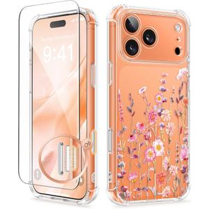 GVIEWIN for iPhone 17 Pro Case with Screen Protector, Upgraded [Full Camera Protection] [Non Yellowing] Floral Slim Shockproof Clear Women Phone Cover for iPhone 17 Pro 6.3" (Floratopia/Colorful)