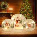 YEAHOME Christmas Decorations Indoor,Set of 3 Snowman Crackle Glass Ball with LED Lights Home Decor, Christmas Table Decorations Lighted Globes with Timer for Mantel Fireplace Tabletop (Golden)