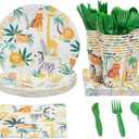 BLUE PANDA 144 Piece Jungle Safari Theme Birthday Party Decorations - Zoo Animal Dinnerware Jungle Safari Plates, Napkins, Cups, and Cutlery - Tropical Theme Birthday Party Decorations (Serves 24)