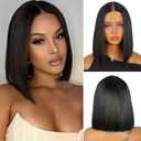 Yolissa Straight Bob Wig Human Hair, 10 Inch Blunt Cut Bob Wig for Black Women 180% Density Glueless Wear and Go Short Bob Wig Pre Cut 2x6 Lace Closure Beginner Friendly, 10"