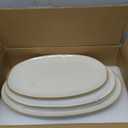 famiware Serving Platter, Oval 15.59/14.3/12.9inch Serving Dishes for Entertaining, Serving Bowls, Microwave Safe, Stoneware Serving Trays for Party, Food, Turkey, Cheese, Ocean Series, Vanilla White