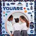 90 Pcs Space Affirmation Station Classroom Bulletin Board Set Motivational Bulletin Board Back to School Positive Affirmations Accent Cutout Mirror Growth Mindset Decor for School Office Home