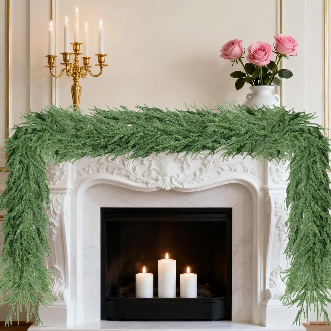Christmas Garland Norfolk Pine Garlands Artificial Greenery Garland for Mantle Table Fireplace Stairs Christmas Decor Garland Windows Porches Holiday Garlands Indoor Outdoor Decoration (9FT)
