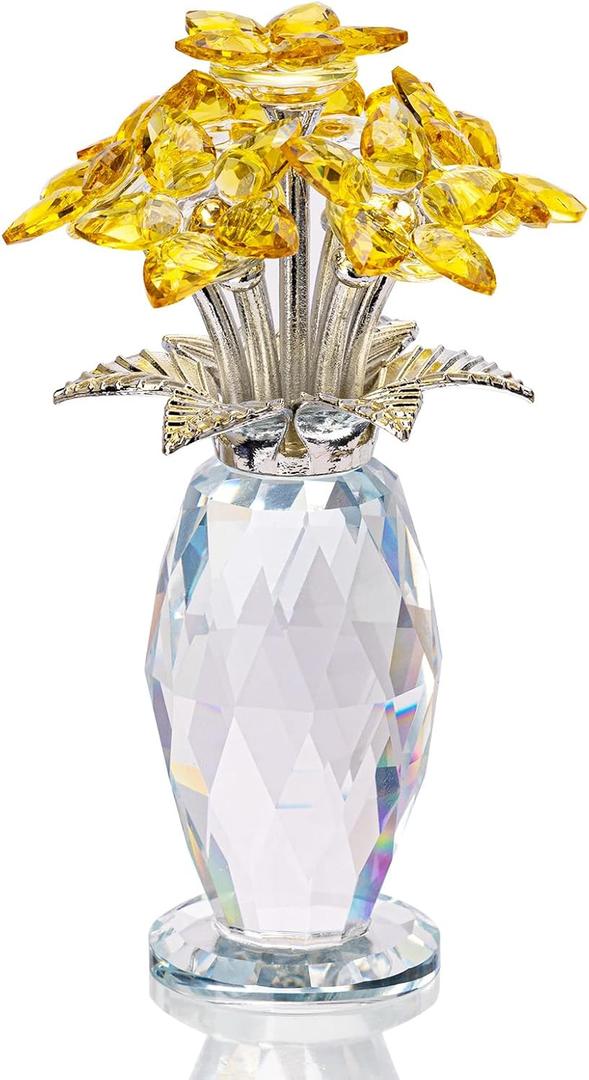 Desk Decor Crystals Forget Me Not Flower Figurine, Glass Flowers Decor Birthday Gifts for Women&Friend, Glass Figurines Collectibles (Yellow)