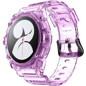 NotoCity for Galaxy Watch 4 Galaxy Watch 5 Watch 6 40mm Bands, Clear Band with Protective Case Replacement Strap for Galaxy Watch 4 Watch 5 (40mm Purple)