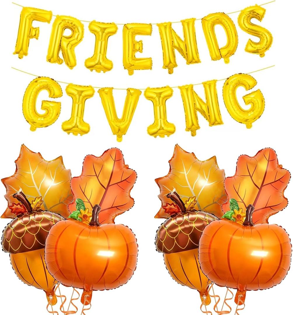 Fall Friendsgiving Balloons Banner Large Premium Foil Pumpkin Maple Leaf Pinecone for Autumn Thanksgiving Friends Party Baby Shower Birthday Backdrop
