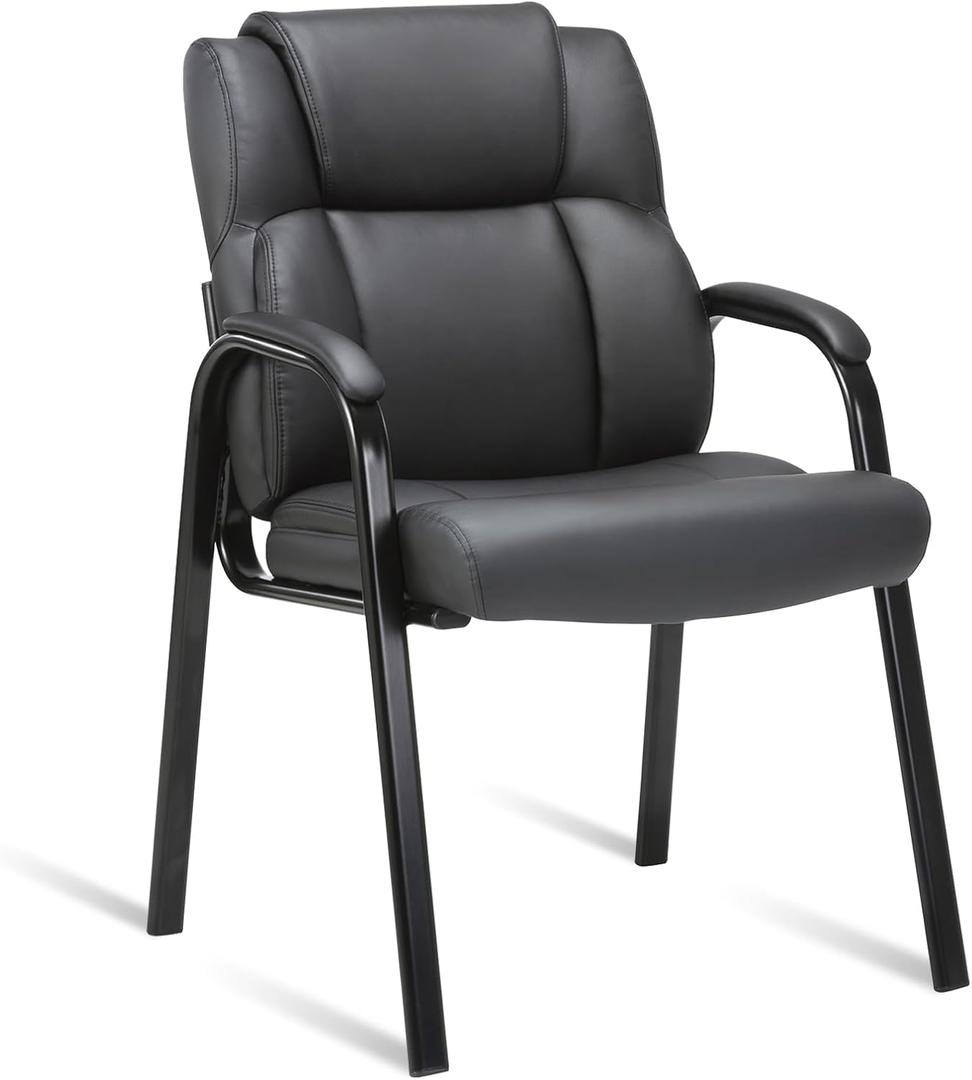 CLATINA Leather Guest Chair with Padded Arm Rest for Reception Meeting Conference and Waiting Room Side Office Home Black (1 Pack)