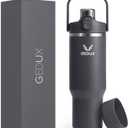 32 oz Stainless Steel Tumbler with Handle and Straw, Vacuum Insulated Water Bottle with 2-in-1 Lid (Chug/Straw) and Silicone Boot，Keeps Drinks Hot and Cold