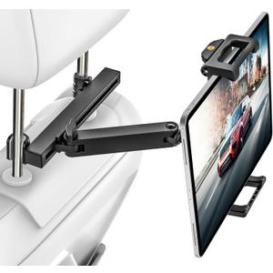 Car Headrest Tablet Holder, [Large Clamp] [Thick Case Friendly] Tablet Mount for Car Back Seat, Road Trip Essentials for Kids Accessories, for iPad Pro Air Mini, Galaxy, Fire HD, 6-15.6" Device