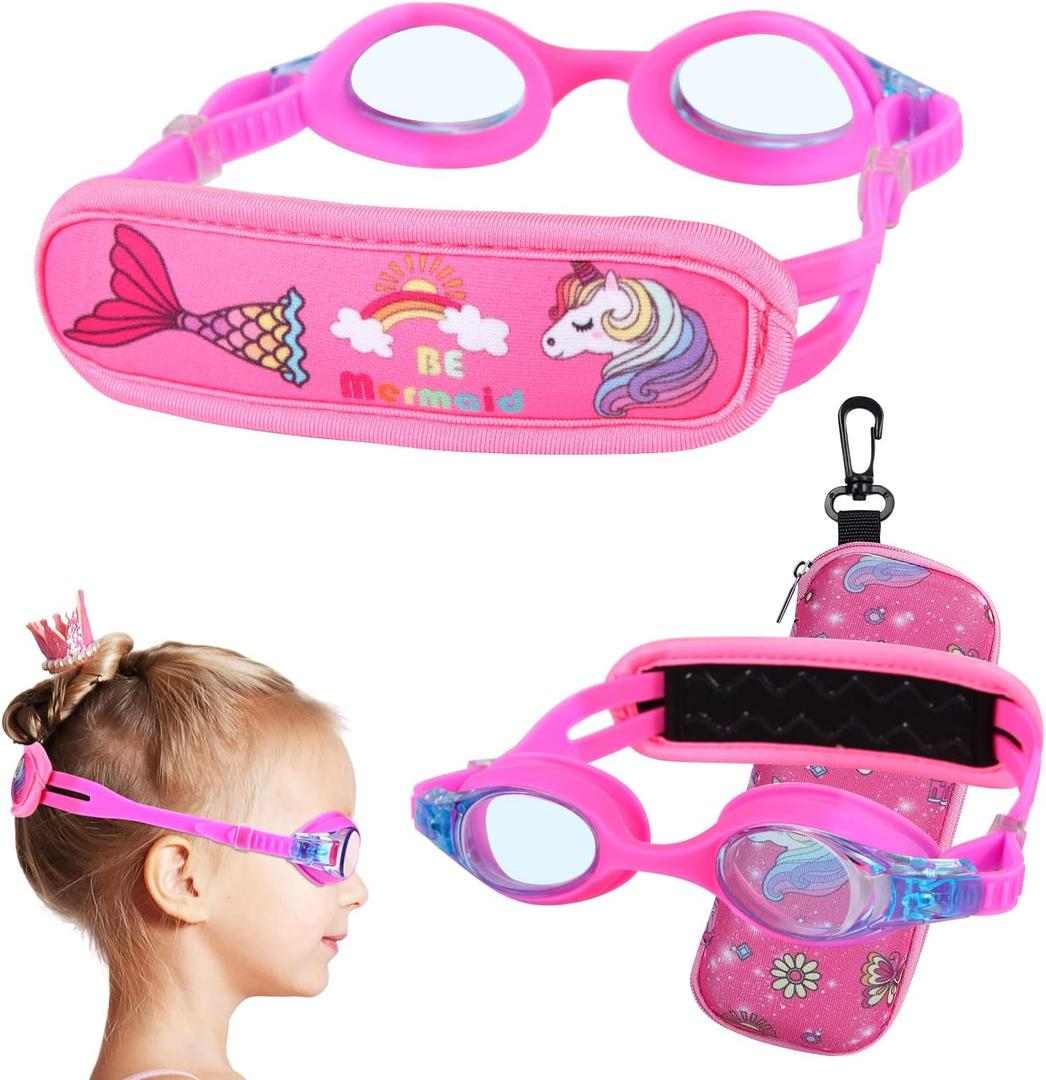Kids Swim Goggles Age 2-6, Toddler Goggles No Hair Pull,Child Goggles Padded HeadBand (1pk Kids - Pink Mermaid)