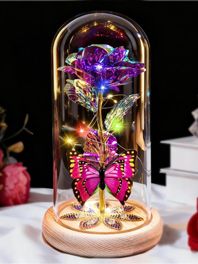Gifts for Women Mom Birthday Gifts, Galaxy Glass Rose Forever Preserved Flowers for Delivery Prime Light Up Rose in Glass Dome with Butterfly Valentines day Rose Gifts for Her Wife Daughter Girlfriend