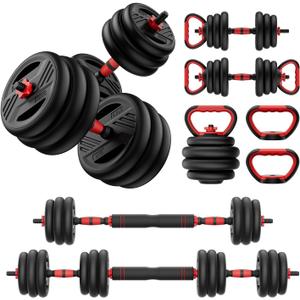 Adjustable Dumbbell Set, 20lbs Free Weight Set With Double Locknut, 5-in-1 Dumbbells Set Includes Barbell, Kettlebells, Push up Stand, Weight Plate, Fitness Exercise for Home Gym Suitable Men/Women