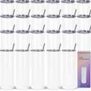 24 Pack 20 Oz Straight Skinny Tumblers,Individually Gift Boxed Stainless Steel Slim Skinny Tumbler Set Bulk, 20 Oz Insulated Slim Thin Travel Tumbler Cup for Diy, White