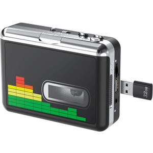 DIGITNOW USB Cassette Player, Portable Walkman Stereo Tape to MP3 Converter, Audio Music Recorder to MP3 Digital File Converter with Earphones, No PC Required, Black, BR607