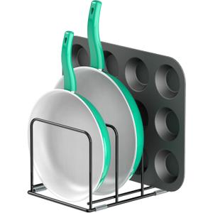 KORRTFID Kitchen Cabinet Organizer - Steel Cookware Rack, Divided Holder with 3 Slots for Skillets, Baking Tray and Chopping Board - Pan Storage (2.2 Inch Width Slots)