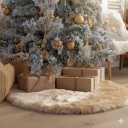 AISENO 36 Inch Christmas Tree Skirt - Beige Faux Fur Plush Holiday Decor for Xmas Tree, Festive Party, Home Decorations