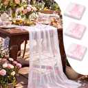 Tranqun 3 Pcs Pink and White Table Runner Floral Embroidered Table Runner Tulle 30 x 120 Inches Flower Sheer Tablecover Chinoiserie Decor Seasonal for Kitchen Dining Party Wedding