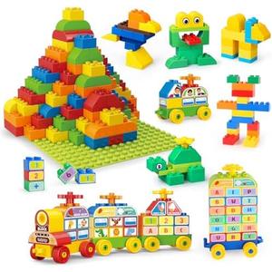 VConejo Building Blocks for Toddlers 2-4 Years, Big Classic Building Bricks with A Baseplate,155 Pieces Large Blocks, Compatible with All Major Brands