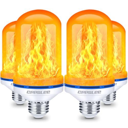 CPPSLEE Upgraded LED Flame Light Bulbs, 4 Modes Flickering Light Bulbs, E26 Base Fire Flame Bulb for Halloween Decorations Outdoor, Christmas Lights Patio Indoor Home Decor (Yellow, 4 Pack)