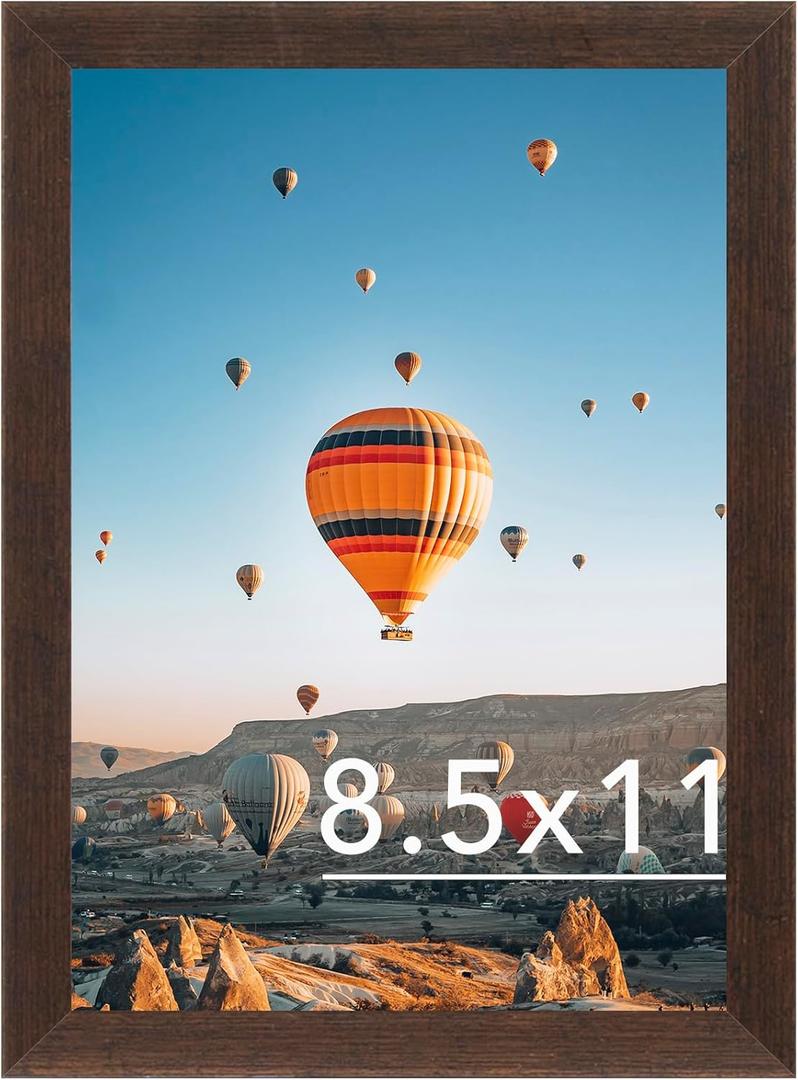 8.5x11 inch Picture Frame Dark Brown for Certificate Poster and Photo, Horizontal and Vertical Formats for Wall Hanging or Tabletop, 8.5x11 Frame with Shatter Resistant Plexiglass, Dark Brown