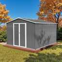 10' x 8' XL Outdoor Storage Shed, Sturdy Metal Building w/Lockable Doors for Garden, Backyard, Poolside and Lawn, Grey