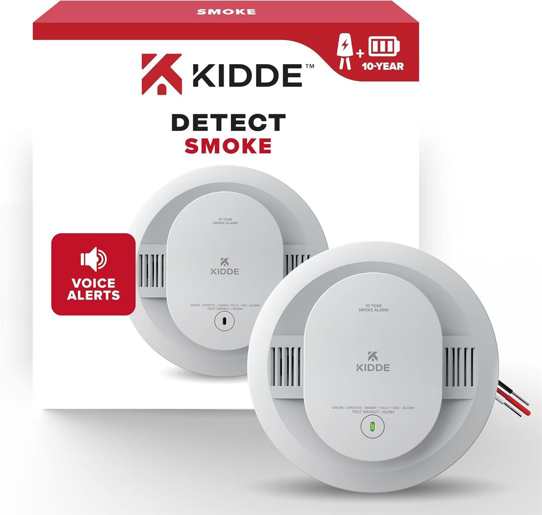 Kidde Smoke Detector, Hardwired with 10-Year Battery Backup, Voice Alerts, Interconnectable, LED Status Lights, 85 dB Alarm, 5-inches, 20SA10-V, 1 Pack