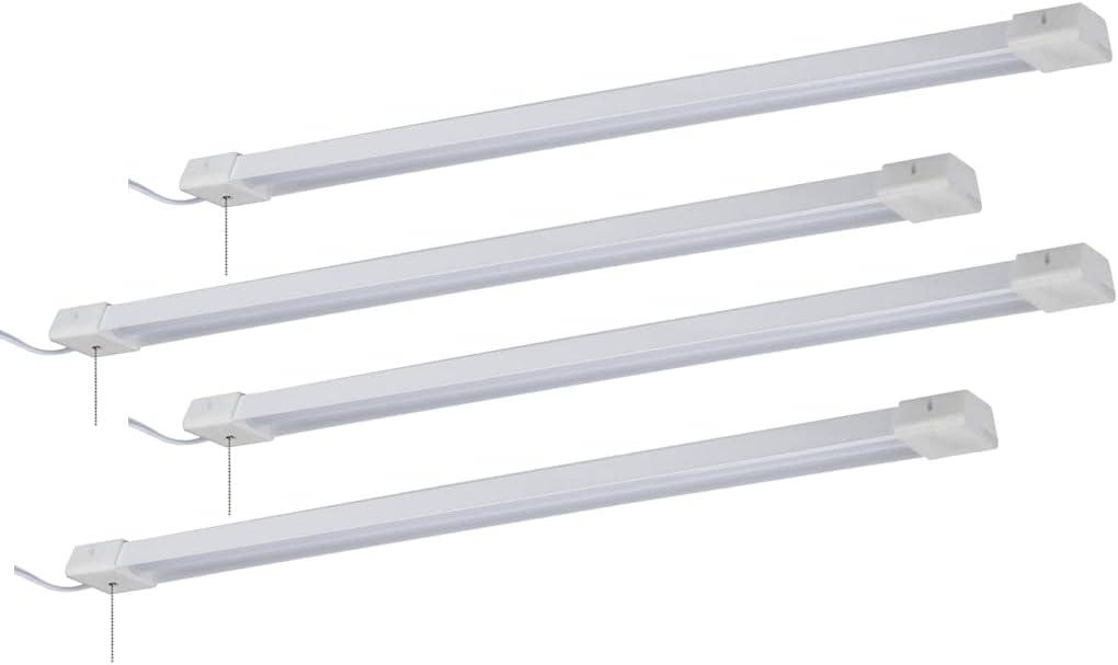 Cybertech Lighting 3ft 30W LED Shop Light Fixture with Pull Chain Switch, Full Size Lamp Cover, 4000K Cool White. (4-Pack)