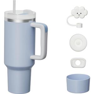 KISSKIND 40 oz Tumbler with Handle and Straw Lid Leak-proof Silicone Boot Straw Cover Cap Travel Coffee Mug Stainless Steel Water Bottle Insulated Cup for Hot Cold Beverages